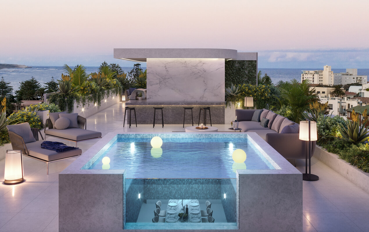 Penthouse ceiling pool feature in Sydney